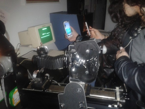 The JK optical printer, immortalised on phone cam.